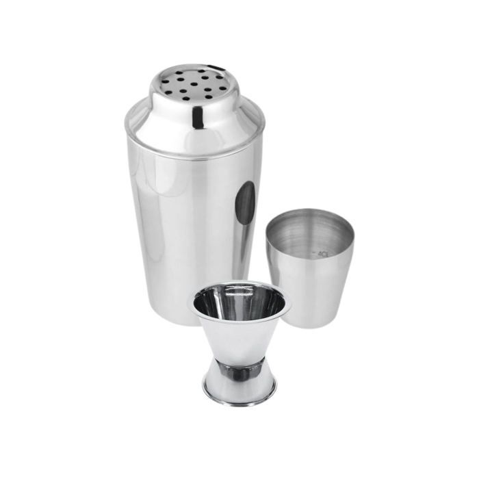 FACKELMANN 400 ml Stainless Steel Cocktail Shaker Set with 2cl and 4cl Alcohol Jiggers - Bar Concept