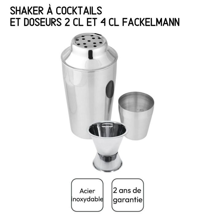FACKELMANN 400 ml Stainless Steel Cocktail Shaker Set with 2cl and 4cl Alcohol Jiggers - Bar Concept