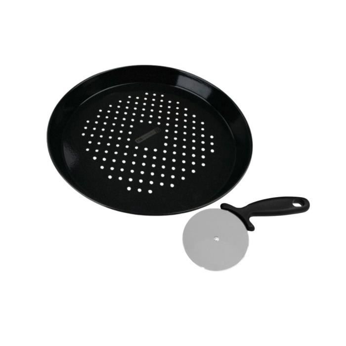 FACKELMANN PROFESSIONAL Pizza Stone and Cutter Set - 32 cm Perforated Pan - Stainless Steel Cutter