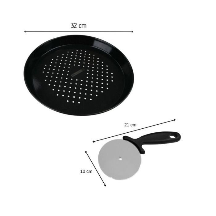FACKELMANN PROFESSIONAL Pizza Stone and Cutter Set - 32 cm Perforated Pan - Stainless Steel Cutter