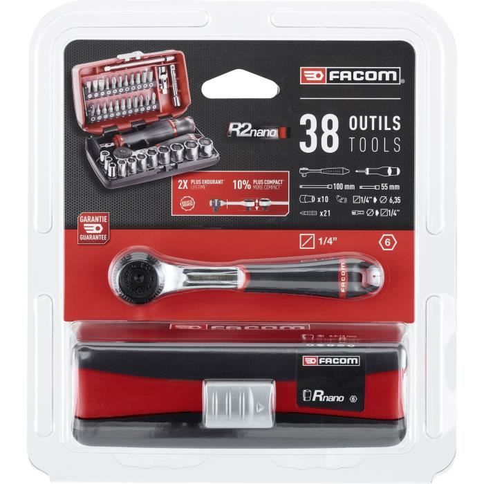 FACOM 1/4" Socket Set - R2NANOPB - Metric 6-Point and Bits - 38 Pieces, 5.5 to 14 mm