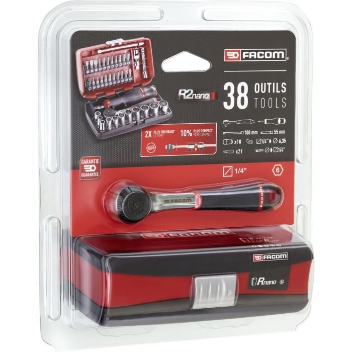 FACOM 1/4" Socket Set - R2NANOPB - Metric 6-Point and Bits - 38 Pieces, 5.5 to 14 mm