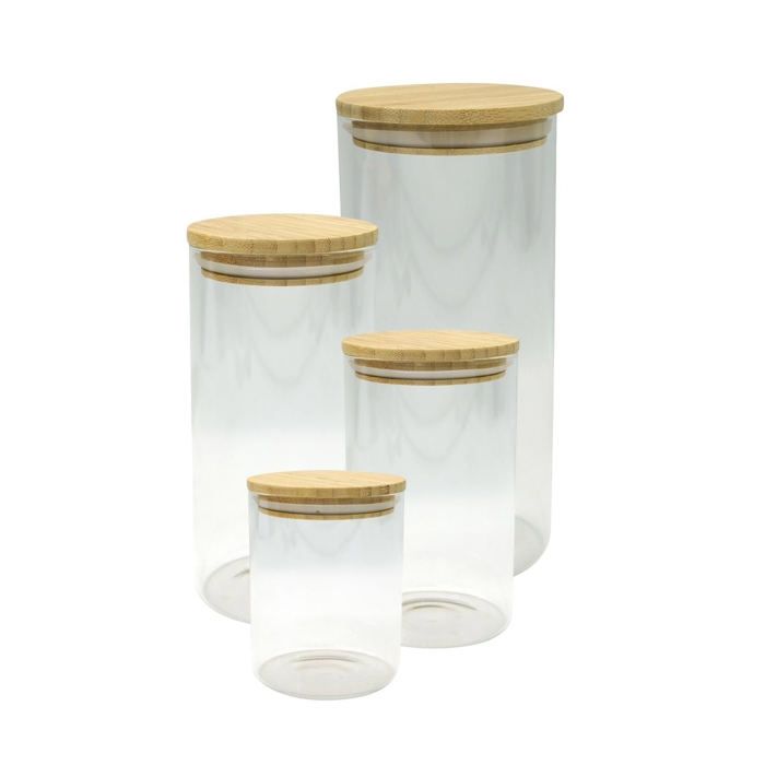 FACKELMANN Set of 4 Glass Storage Containers - Natural - Bamboo Lid