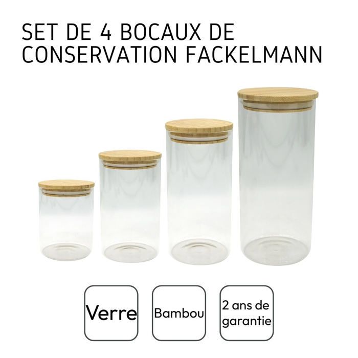 FACKELMANN Set of 4 Glass Storage Containers - Natural - Bamboo Lid
