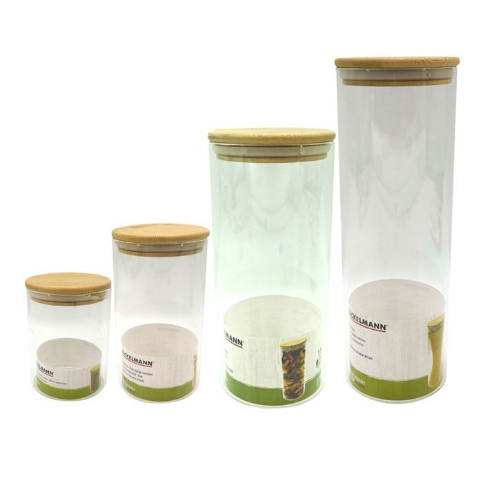 FACKELMANN Set of 4 Glass Storage Containers - Natural - Bamboo Lid