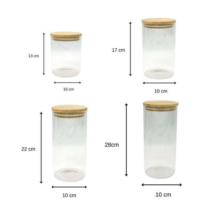 FACKELMANN Set of 4 Glass Storage Containers - Natural - Bamboo Lid