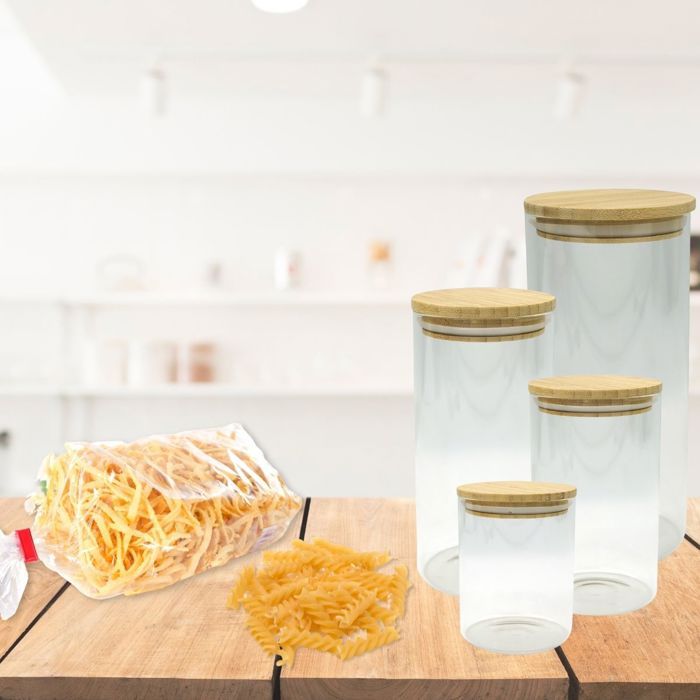 FACKELMANN Set of 4 Glass Storage Containers - Natural - Bamboo Lid