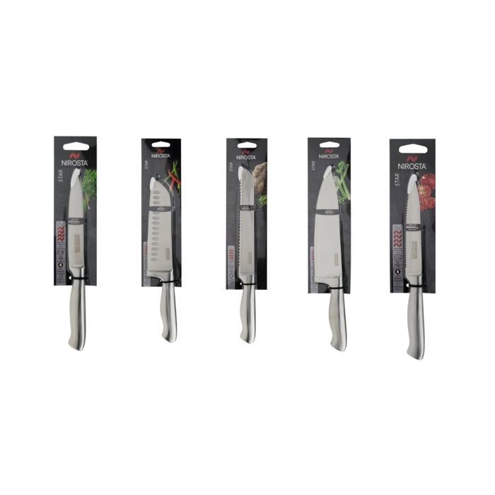 Ensemble de 5 couteaux de cuisine professionnels - NIROSTA - Inox - 24 a 33,5 cm