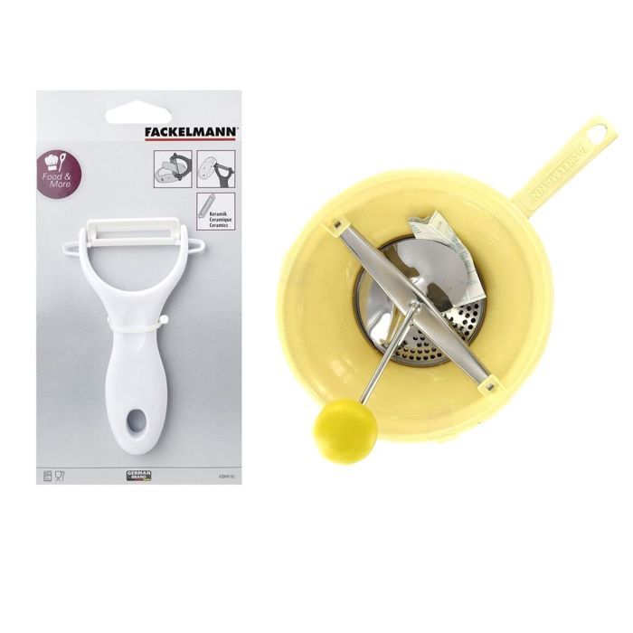 FACKELMANN Set of 2 Mashing Utensils with Peeler and Vegetable Mill - Random Colors