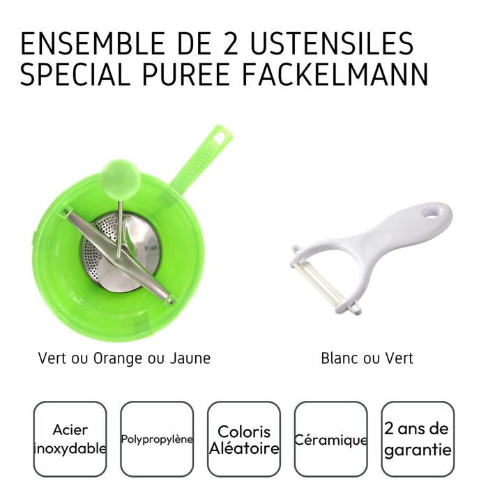 FACKELMANN Set of 2 Mashing Utensils with Peeler and Vegetable Mill - Random Colors