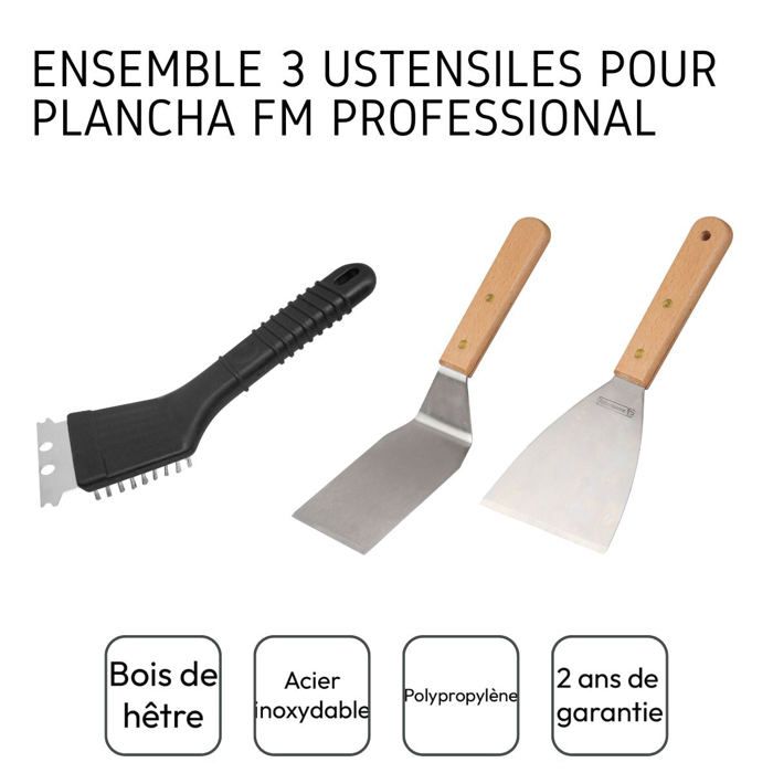 FACKELMANN PROFESIONAL Set of 3 Plancha Utensils - 2 Spatulas and 1 Scraper