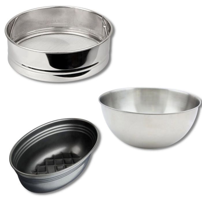 FACKELMANN Set of 3 Bread Baking Utensils - Mixing Bowl, Sieve, Loaf Pan