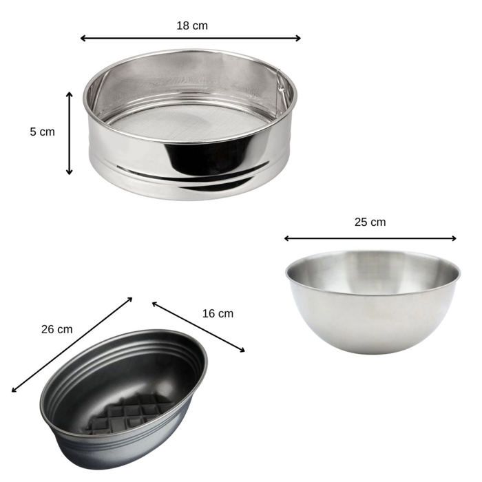 FACKELMANN Set of 3 Bread Baking Utensils - Mixing Bowl, Sieve, Loaf Pan