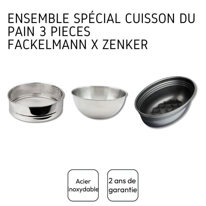 FACKELMANN Set of 3 Bread Baking Utensils - Mixing Bowl, Sieve, Loaf Pan