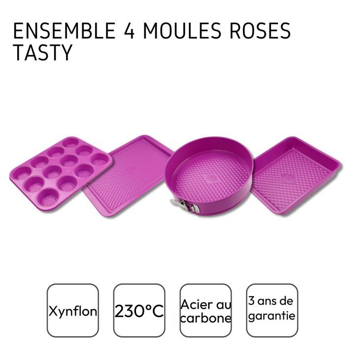 FACKELMANN Set of 4 Molds - Tasty Pastry - Fuchsia - 23 to 38 cm