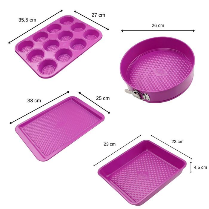 FACKELMANN Set of 4 Molds - Tasty Pastry - Fuchsia - 23 to 38 cm