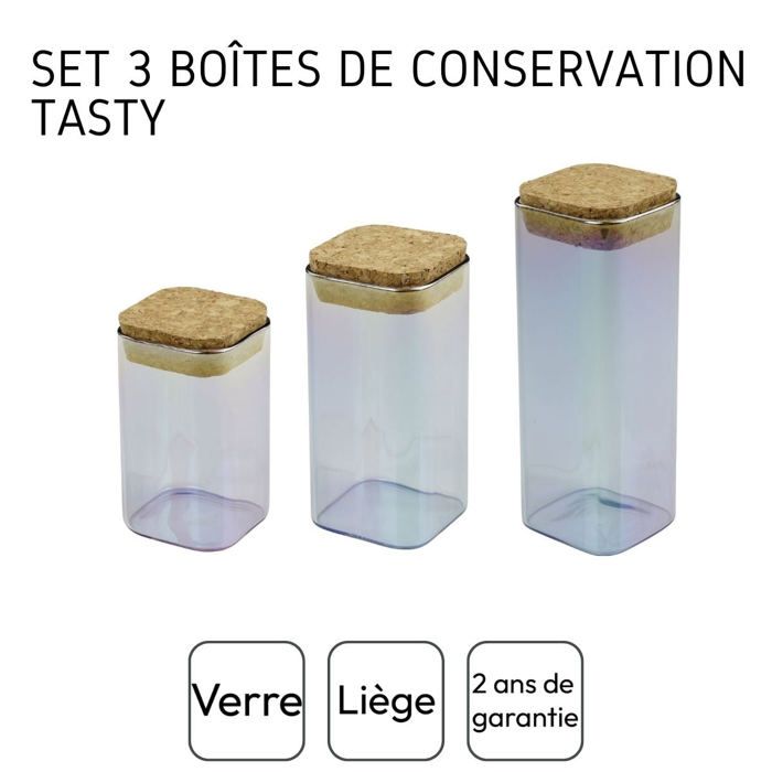 FACKELMANN Set of 3 Glass Storage Containers with Lids - Tasty Green - 280,330 and 450 ml