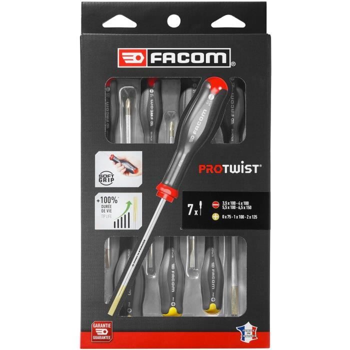 FACOM PROTWIST AT.7PB 7-Piece Screwdriver Set - Includes Slotted & Pozidriv® Screwdrivers 7-teilige
