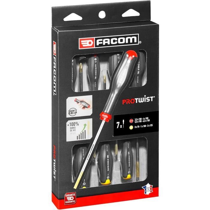 FACOM PROTWIST AT.7PB 7-Piece Screwdriver Set - Includes Slotted & Pozidriv® Screwdrivers 7-teilige