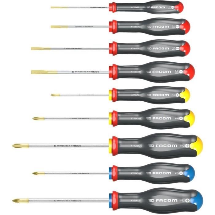 FACOM Protwist 9-Piece Screwdriver Set - AT.9PB - Slotted/Phillips/Pozidriv