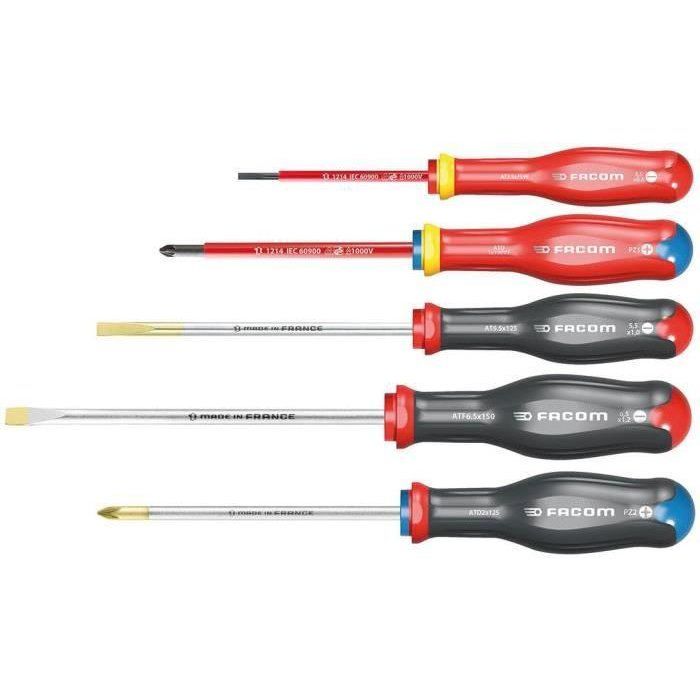 FACOM AT.J5VEPB Protwist 5-Piece Screwdriver Set with 1000V Insulated Slotted and Pozidriv Heads 5-teilige 1000-V-isolierten