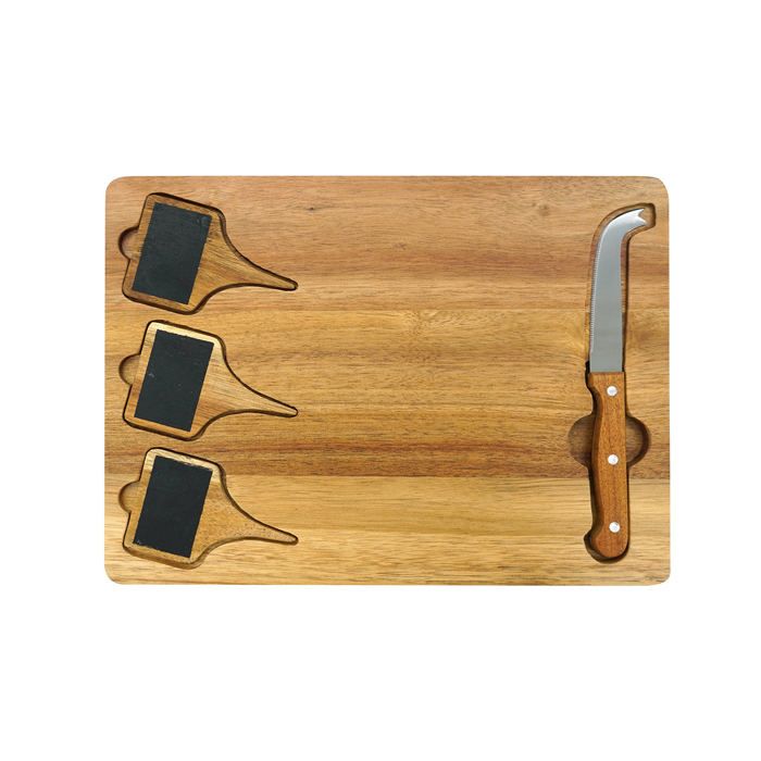 FACKELMANN Cheese Board - Slate + Cheese Knife - 32 x 23 cm - Wood