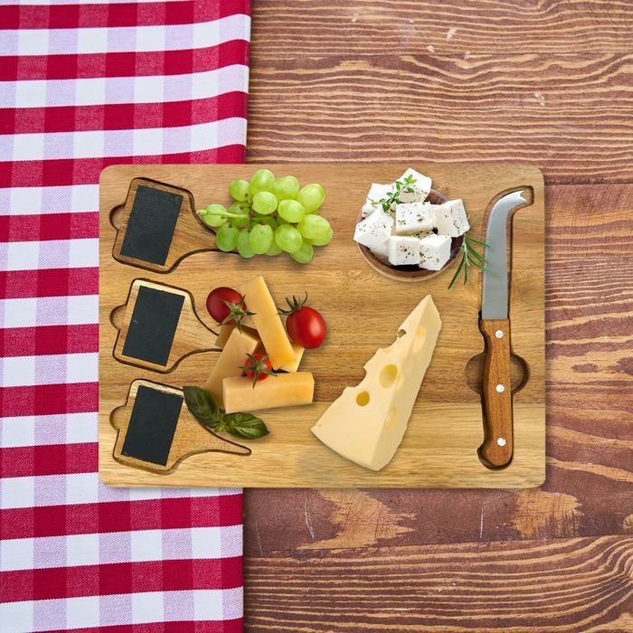 FACKELMANN Cheese Board - Slate + Cheese Knife - 32 x 23 cm - Wood