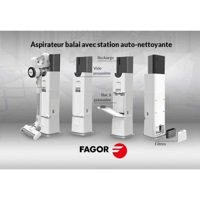 FAGOR FG6415 2-in-1 Cordless Stick Vacuum Cleaner - 300W - Self-Cleaning Base - Flexible Tube - 3 Speeds - 60-Minute Runtime
