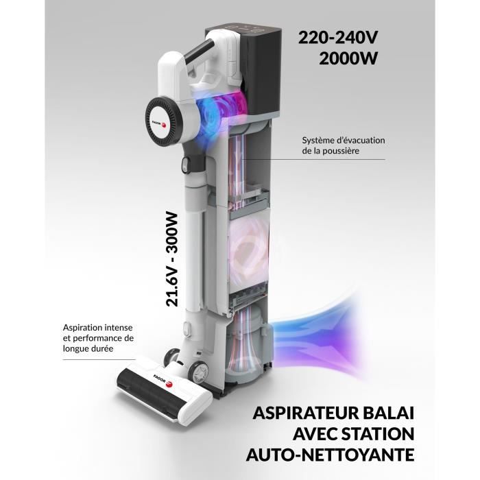 FAGOR FG6415 2-in-1 Cordless Stick Vacuum Cleaner - 300W - Self-Cleaning Base - Flexible Tube - 3 Speeds - 60-Minute Runtime