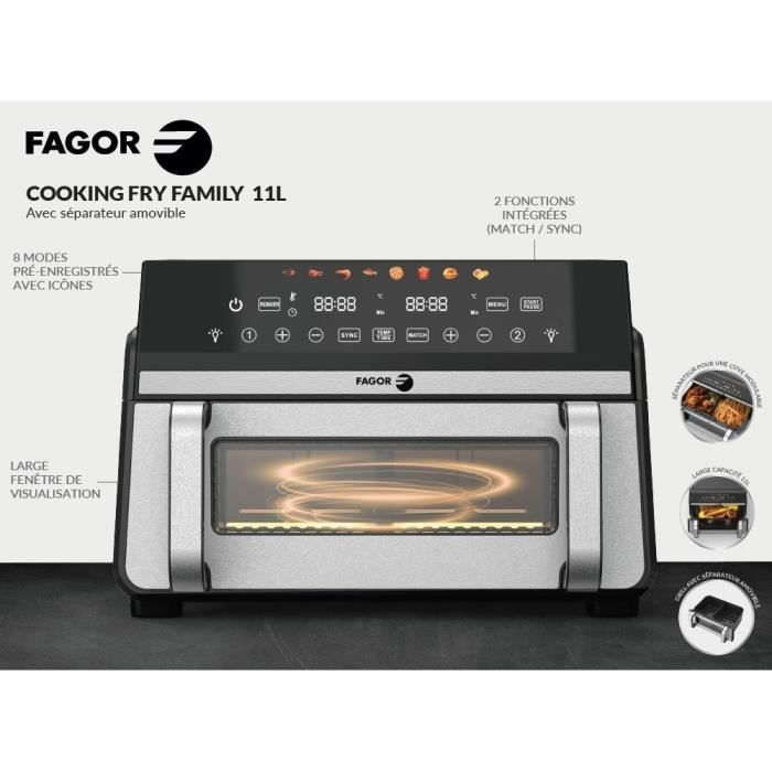 FAGOR Air Fryer FG10AF - 11 L Capacity - 2400W - Double Tank - 8 Programs