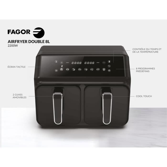 FAGOR Air Fryer FG2X4L - 8 L Capacity - 2200W - Double 4 L Basket