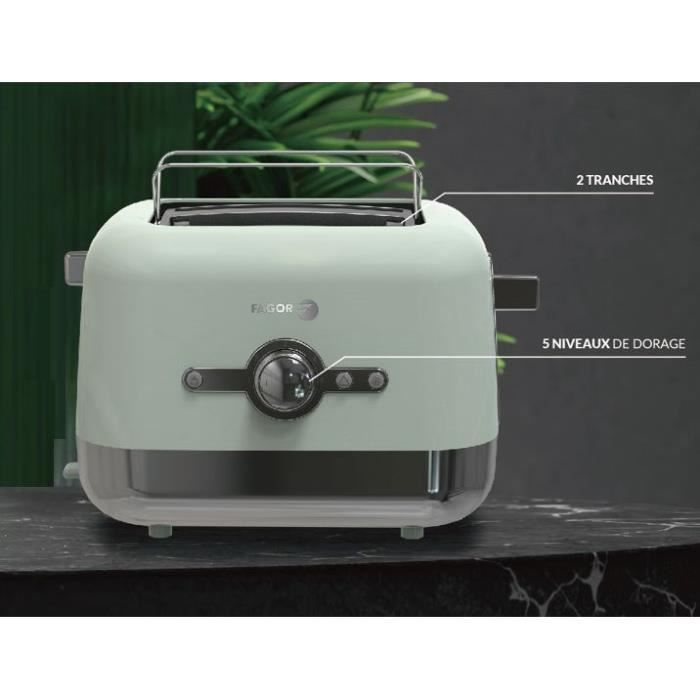 FAGOR Toaster - 730-870W - 2 Slots - Reheat, Cancel, Defrost Functions - FG1930 - Green
