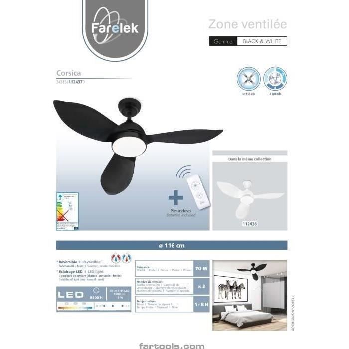 CORSICA Black - Ceiling Fan Ø116cm - 70W + LED Lighting