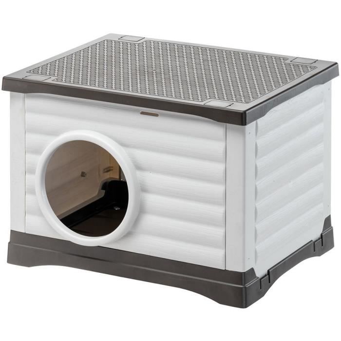 FERPLAST Petvilla 60 Outdoor Dog House - 54 x 43 x 38.5 cm - White/ Grey