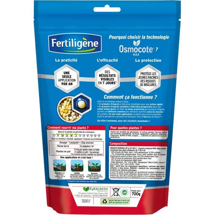 FERTILIGENE - Osmocote Max Long-Lasting Fertilizer for Geraniums, Dipladenias, and Surfinias 700 g