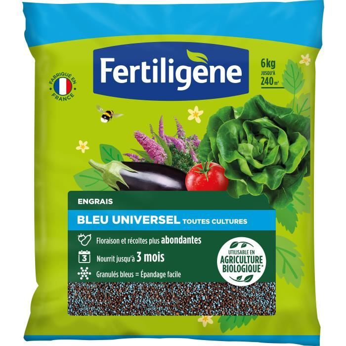 FERTILIGENE FBLEUBIO6 - Universal Blue Fertilizer 6 kg - Abundant flowering and harvests - Nourishes for up to 3 months - For 240m²