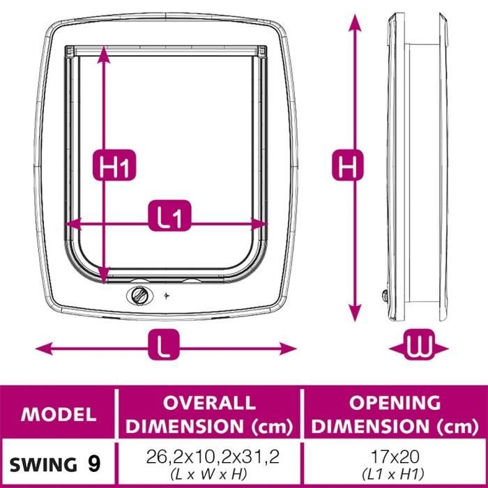 FERPLAST Swing Plastic Cat Flap - 26.2 x 10.2 x 31.2 cm - Brown - For Large Cats and Small Dogs