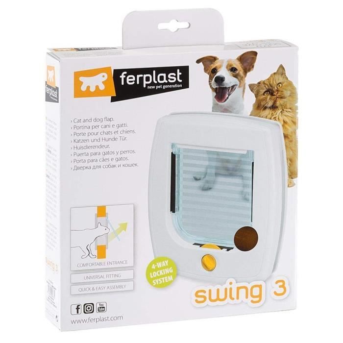 Ferplast Swing 3 Door Cat Flap - 4-Position Locking System - For Cats and Small Dogs