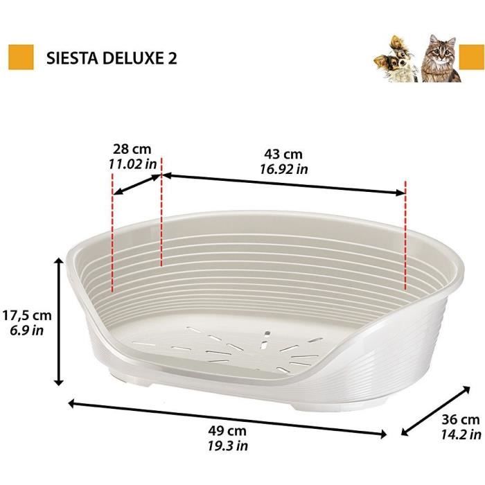 FERPLAST SIESTA DELUXE Basket Size 2 - 49 x 36 x 17.5 cm - Light Grey