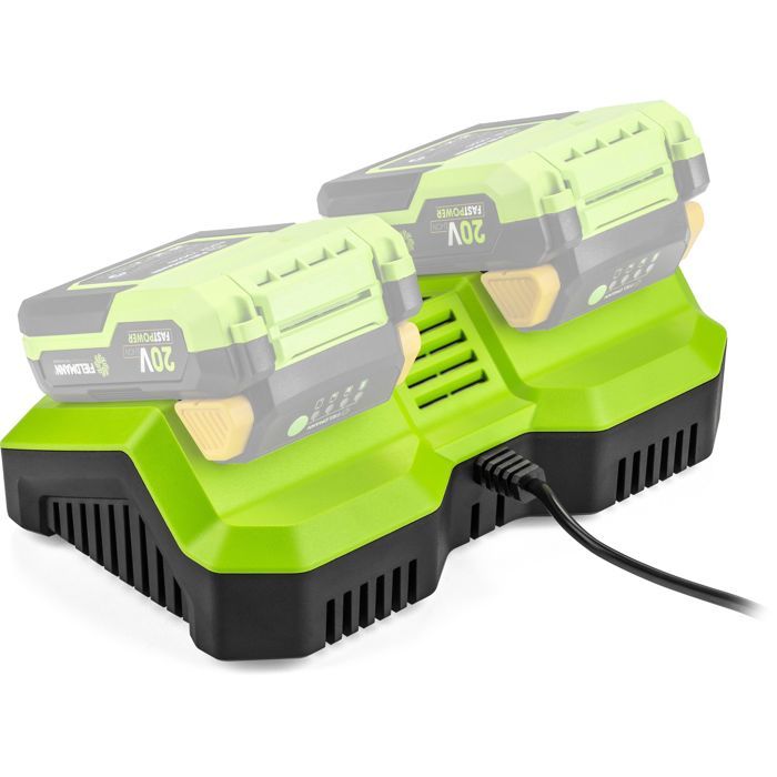 FIELDMANN Dual Charger for 20V Batteries - Charges 2Ah in 60 Min