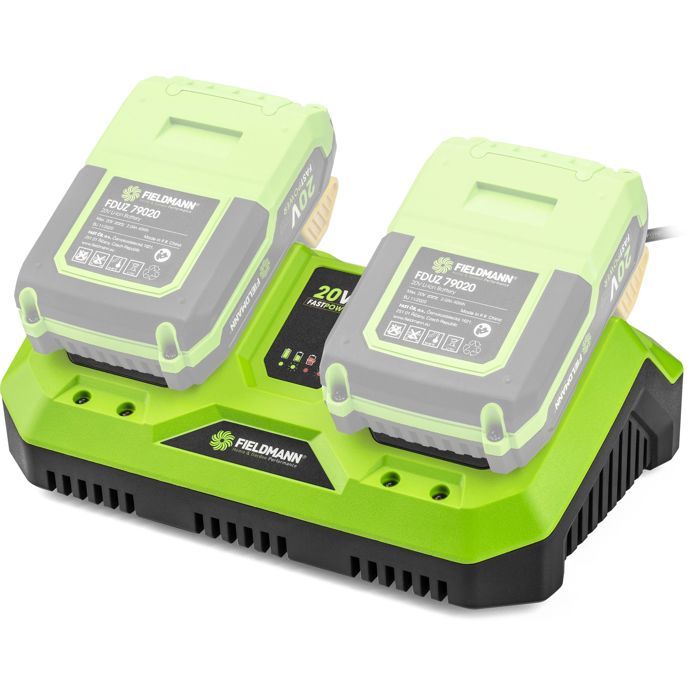 FIELDMANN Dual Charger for 20V Batteries - Charges 2Ah in 60 Min