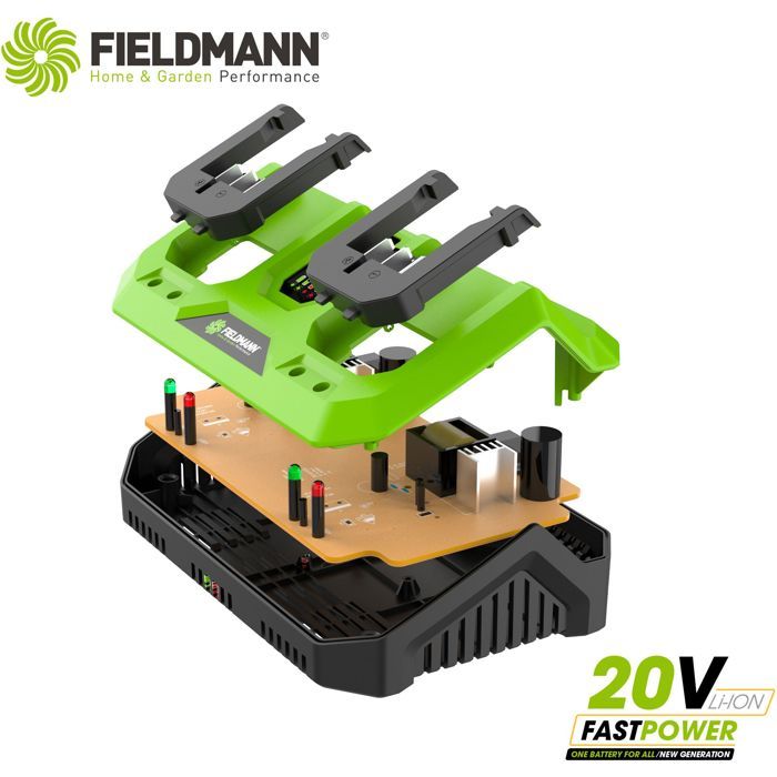 FIELDMANN Dual Charger for 20V Batteries - Charges 2Ah in 60 Min