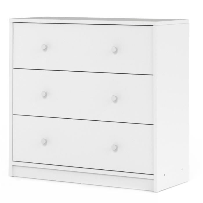 Commode OREGON 3 Tiroirs - Couleur blanc - L 72,4 x P 30,1 x H 68,3 cm