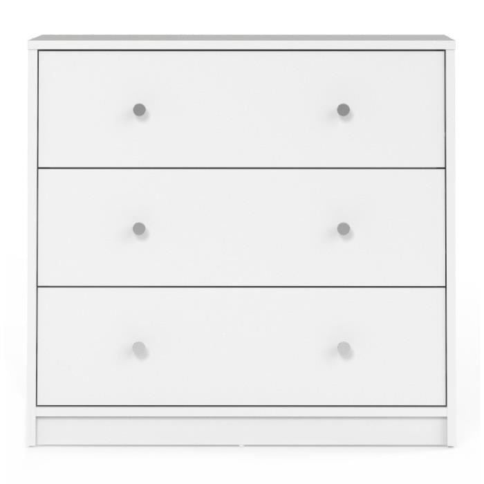 Commode OREGON 3 Tiroirs - Couleur blanc - L 72,4 x P 30,1 x H 68,3 cm