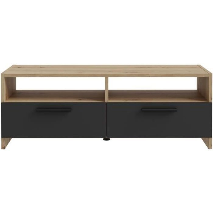 PILVI TV Stand - Contemporary Style - Oak and Black Finish - W 95 x D 36 x H 34.5 cm