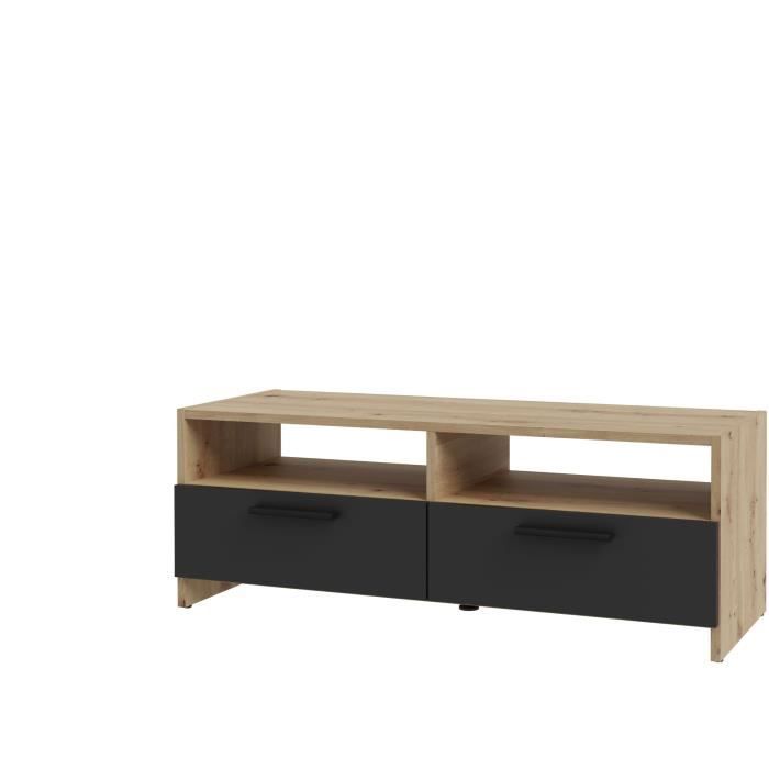 PILVI TV Stand - Contemporary Style - Oak and Black Finish - W 95 x D 36 x H 34.5 cm