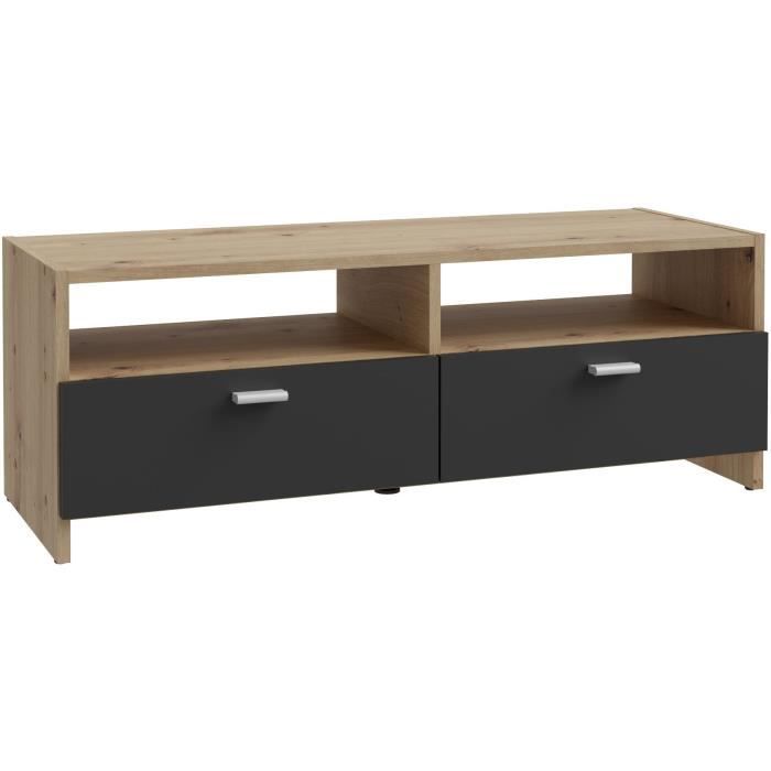 PILVI TV Stand - Contemporary Style - Oak and Black Finish - W 95 x D 36 x H 34.5 cm