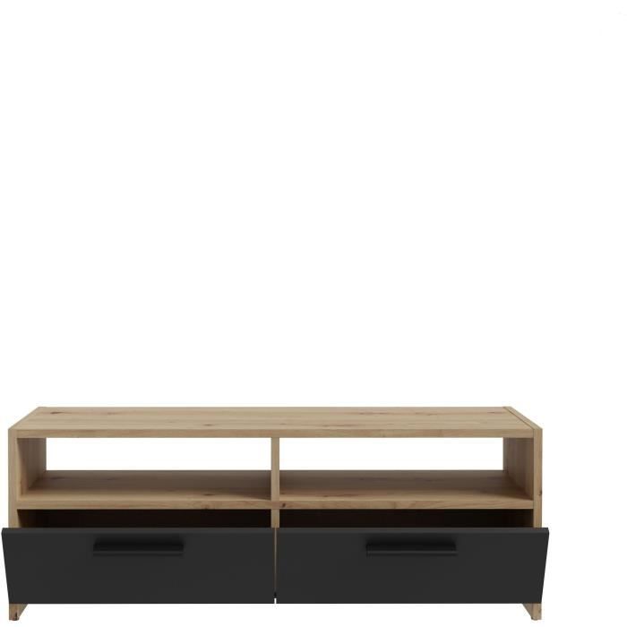 PILVI TV Stand - Contemporary Style - Oak and Black Finish - W 95 x D 36 x H 34.5 cm