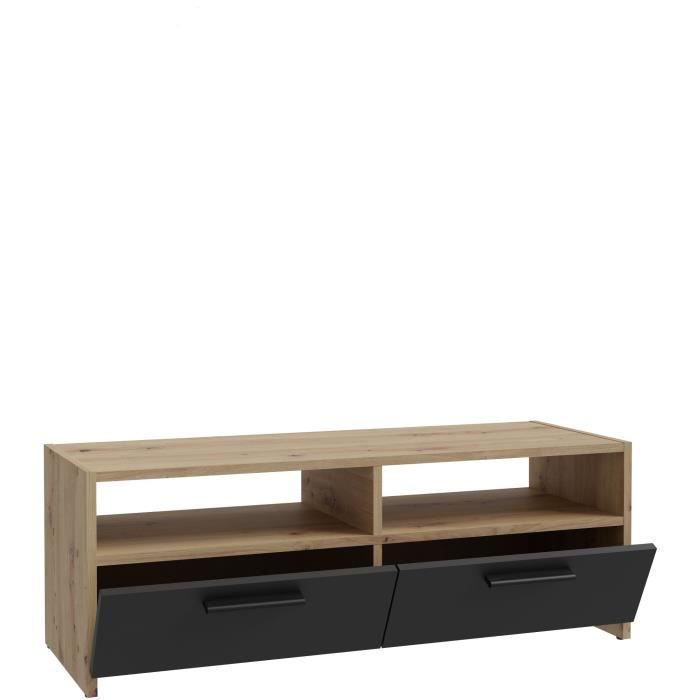 PILVI TV Stand - Contemporary Style - Oak and Black Finish - W 95 x D 36 x H 34.5 cm