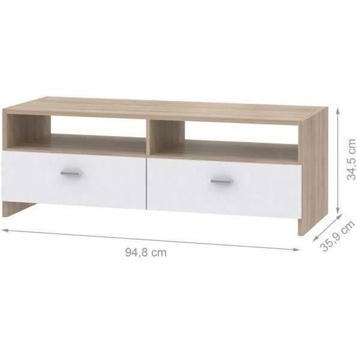 PILVI TV Stand - Matte White and Oak - Contemporary - W 95 x D 36 x H 34.5 cm